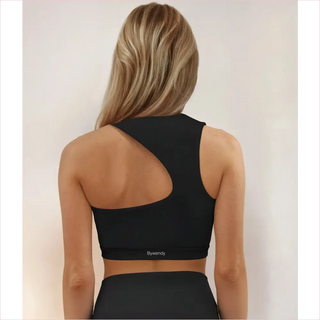 Reggiseno sportivo nero con schiena aperta e logo Byweidy, Awesome Back Top