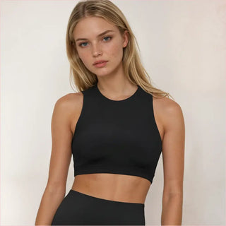 Nero crop top con design racerback e collo alto, Awesome Back Top