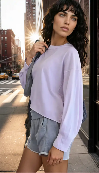 Boxy top con felpa cropped manica lunga viola silhouette boxy