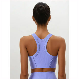 Reggiseno sportivo a costine in lavanda con design a racerback e scollatura alta comfy racerback fitness