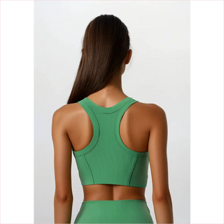 Reggiseno sportivo verde con design a racerback e tessuto seamless, Comfy Racerback Fitness Top