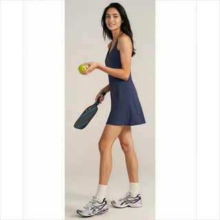 Navy blue court dress sleeveless with flared skirt racerback neckline and super femminile bra top design