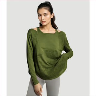 Maglia loose t-shirt verde oliva con spalle scoperte, tessuto testurizzato e polsini a costine di Lululemon