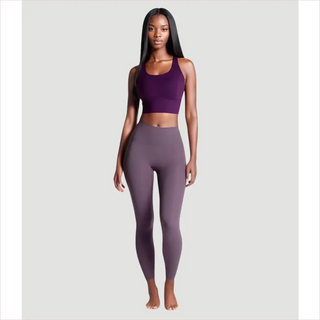 Leggings soft high waist viola scuro con reggiseno coordinato