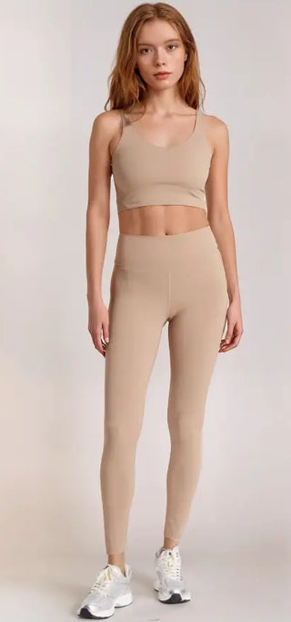 Leggings super soft high waist con top crop beige