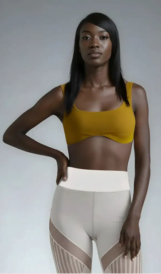 Reggiseno sportivo giallo e bianco The Bra Top con pannelli in mesh per comfort e supporto