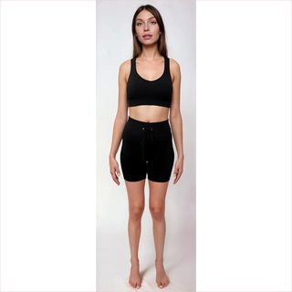 Original crop black high-waisted shorts con bottoni e tasche