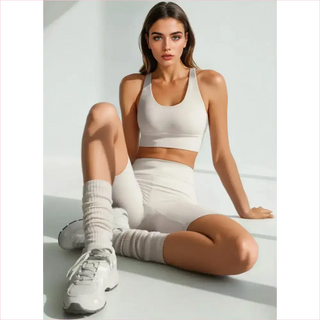 Set completo sportivo bianco con shorts biker super, calze e sneakers abbinate