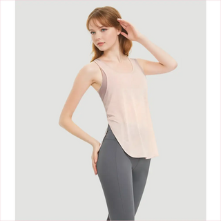 Vest tank beige e grigio senza maniche con design a racerback
